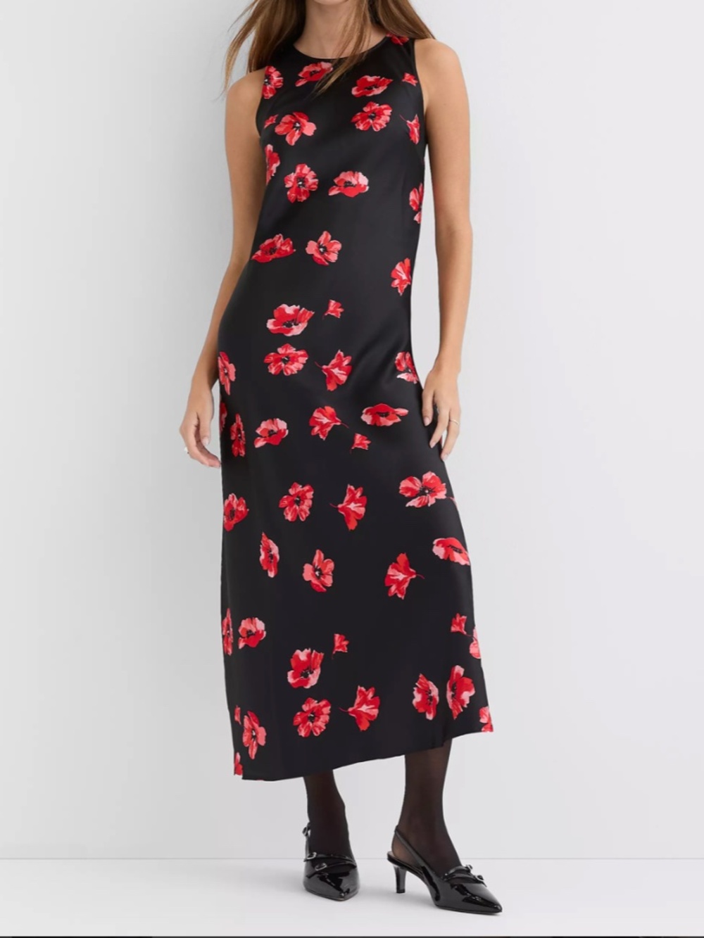 Loft Floral Satin Bias Midi Dress